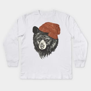 Bear in Knit Cap Kids Long Sleeve T-Shirt